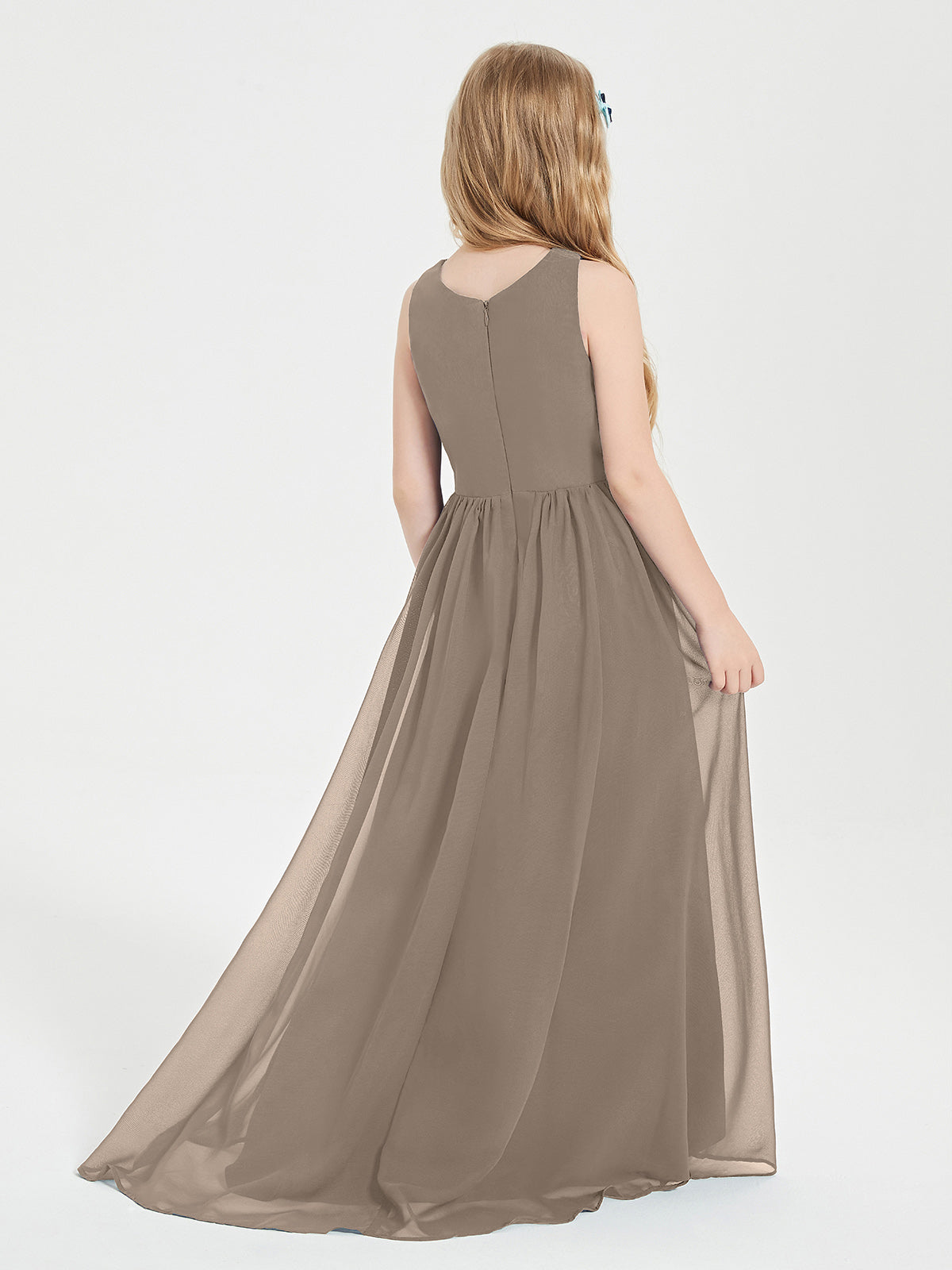 Asymmetrical Junior Bridesmaid Dresses with Scoop Neckline Taupe